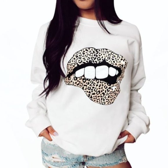 Serenity Tops - NWT Serenity Pullover White Leopard Lips Print